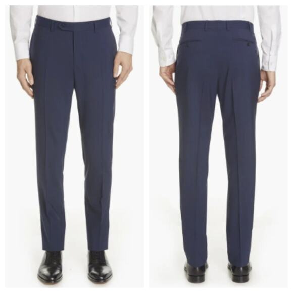 NWT CANALI Men's Flat Front Classic Fit Wool Trouser Navy Size 37